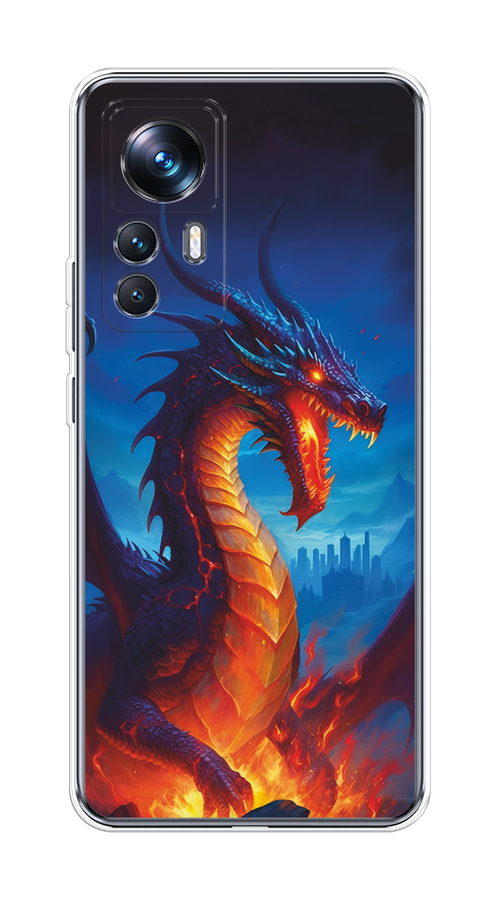 

Чехол на Xiaomi 12T Pro "Дракон над лавой", Оранжевый;коричневый;синий, 315750-1