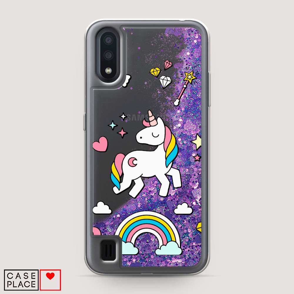 

Жидкий чехол с блестками "Принцесса единорог" на Samsung Galaxy A01, 29592-1