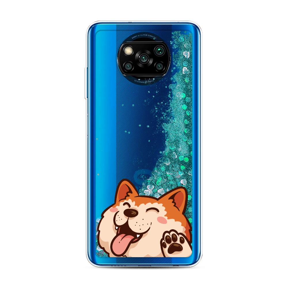 

Жидкий чехол с блестками "Акита-ину машет" на Xiaomi Poco X3 NFC, 39295-1