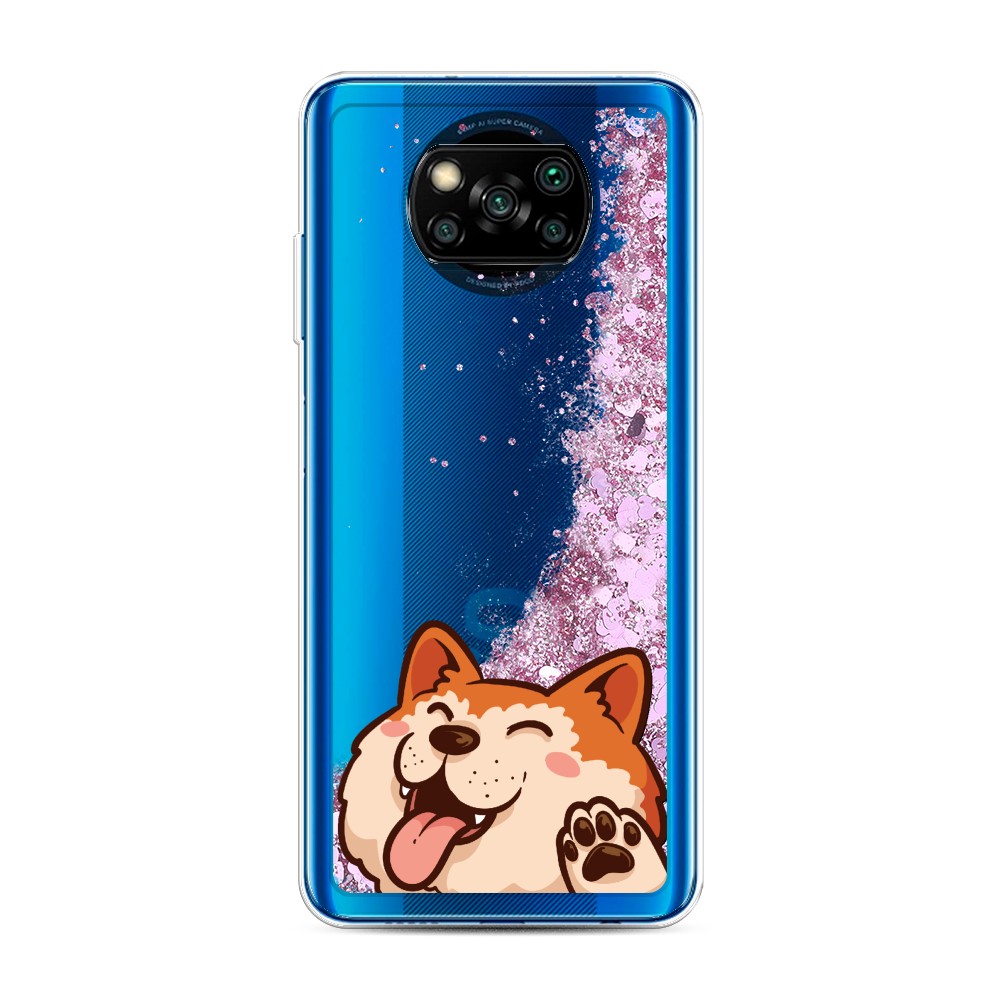 

Жидкий чехол с блестками "Акита-ину машет" на Xiaomi Poco X3 NFC, 39294-1