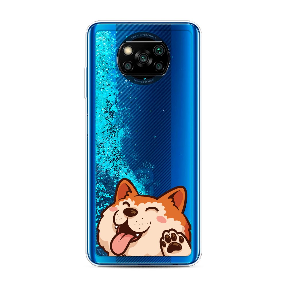 

Жидкий чехол с блестками "Акита-ину машет" на Xiaomi Poco X3 NFC, 39293-1