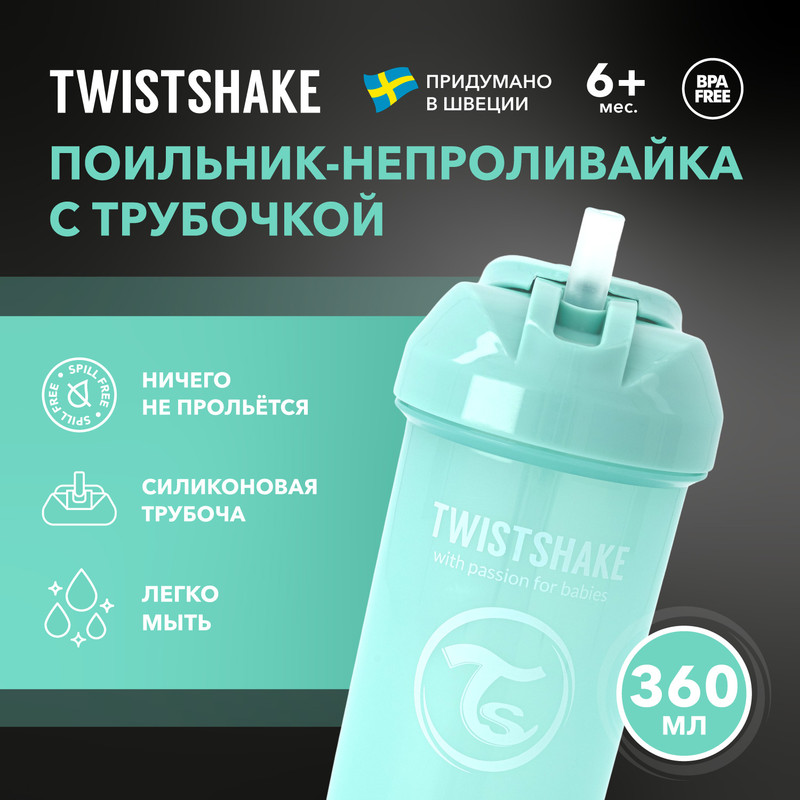 Детский поильник-непроливайка с трубочкой Twistshake Straw Cup бирюзовый 360 мл от 6 мес