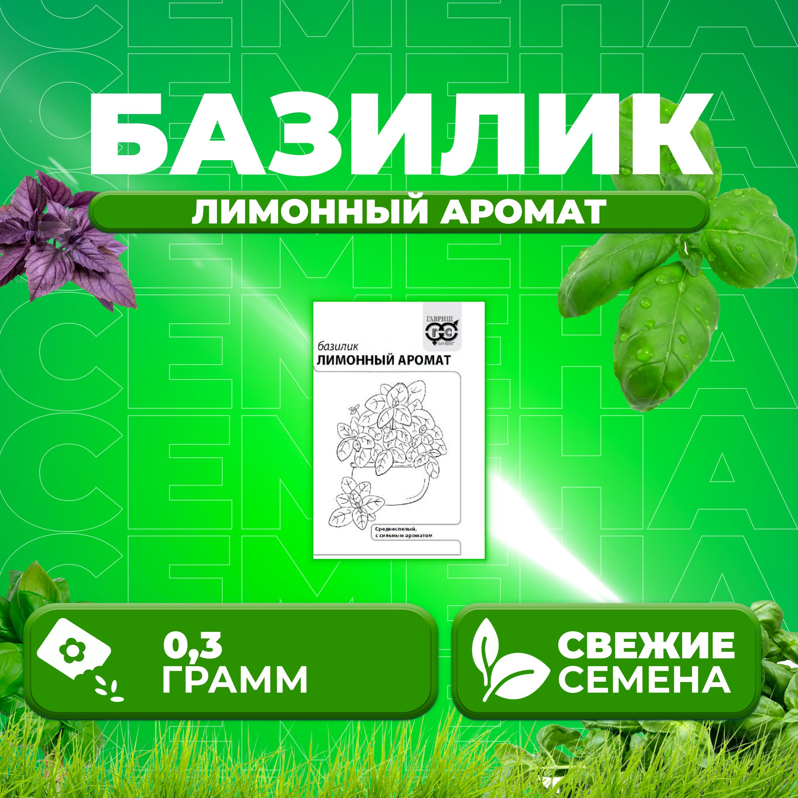 

Семена Базилик Лимонный аромат, 0,3г, Гавриш, Белые пакеты 1 уп