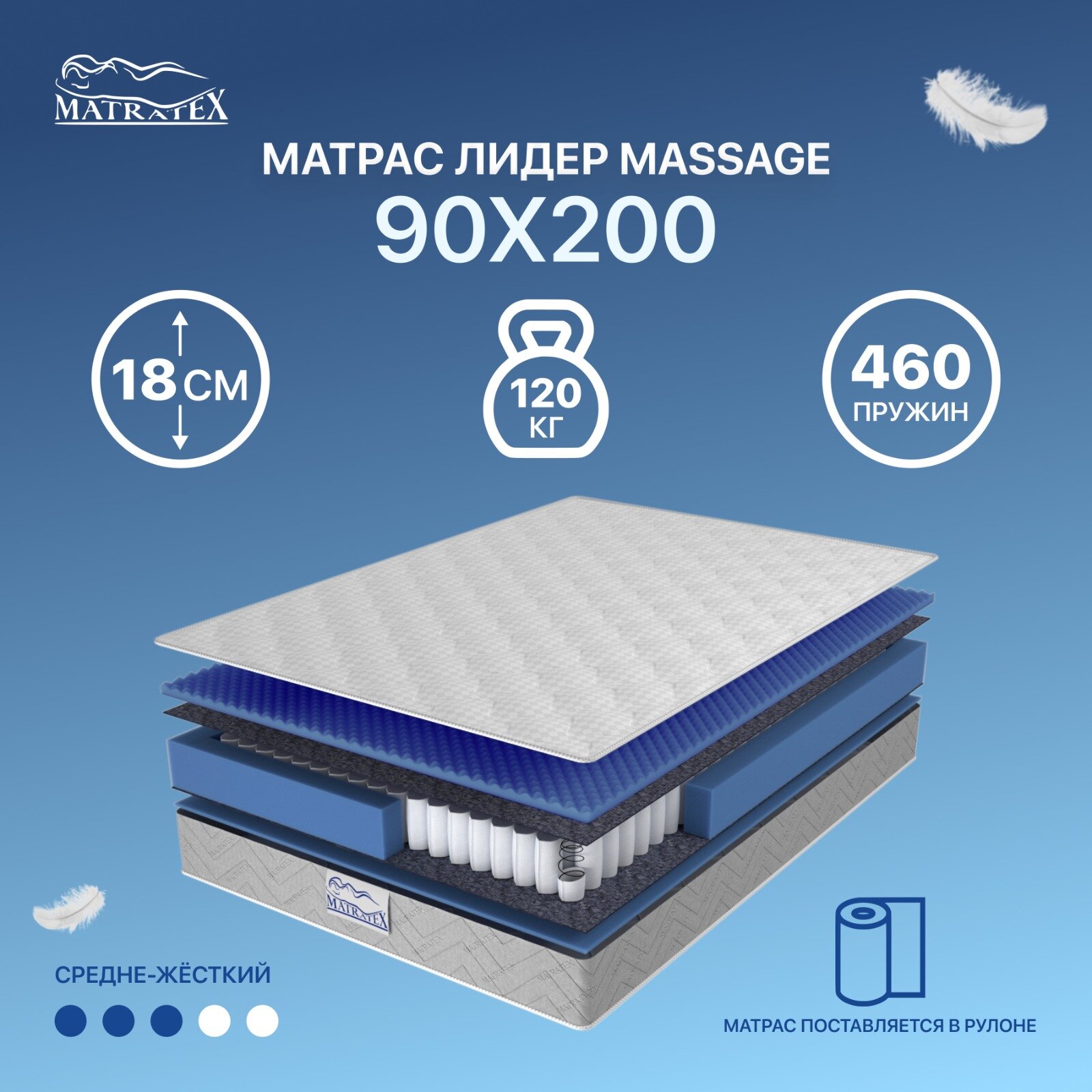 

ЛИДЕР MASSAGE 90х200, Белый, ЛИДЕР MASSAGE