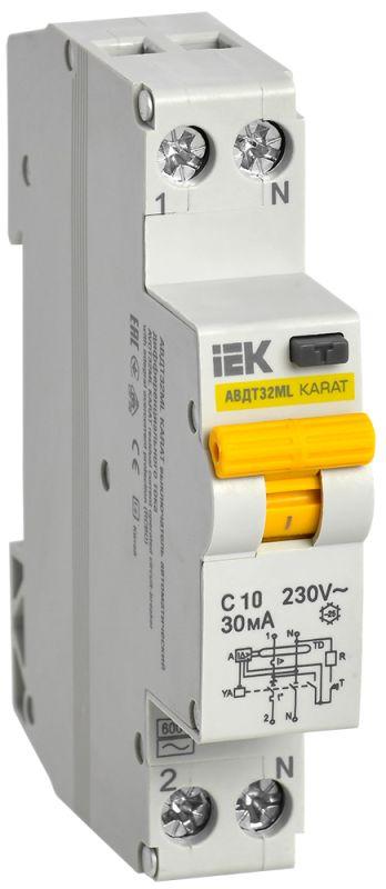 фото Выключатель автоматический дифференциального тока с 10а 30ма авдт32мl karat iek mvd12-1-01