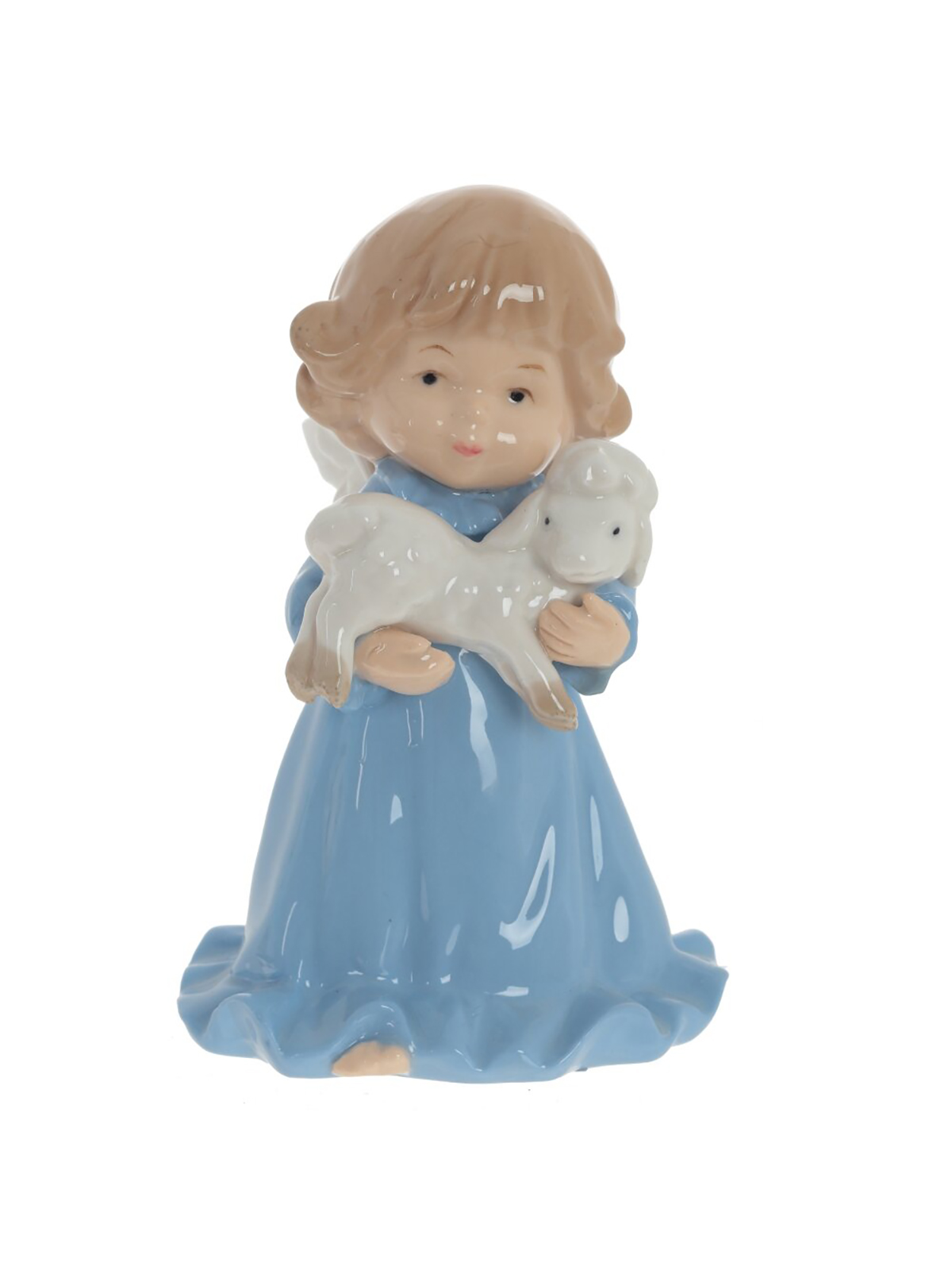 

Фигурка декоративная Remecoclub Ангел с барашком, керамическая, 14x9x9 см, Голубой