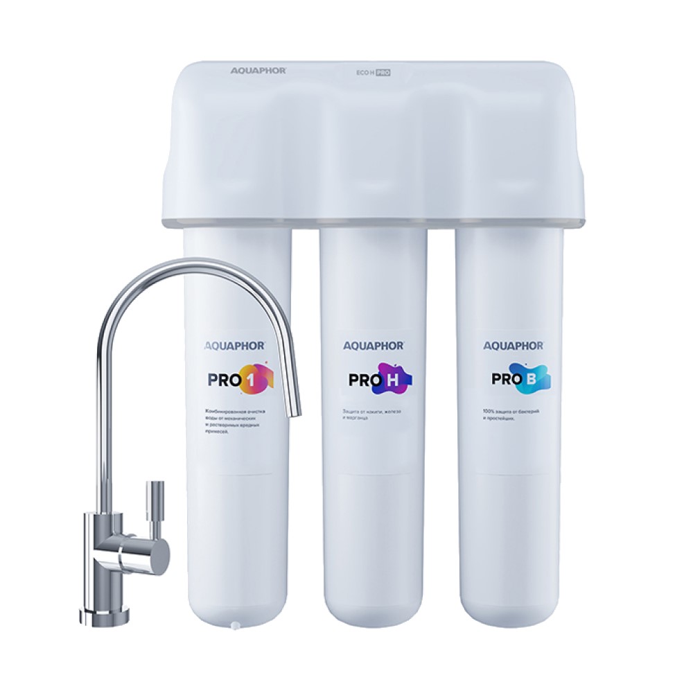 Фильтр проточный АКВАФОР Кристалл ЭКО Н Pro 3 ступени для жесткой воды кассета аквафор в6 в100 6 для жесткой воды