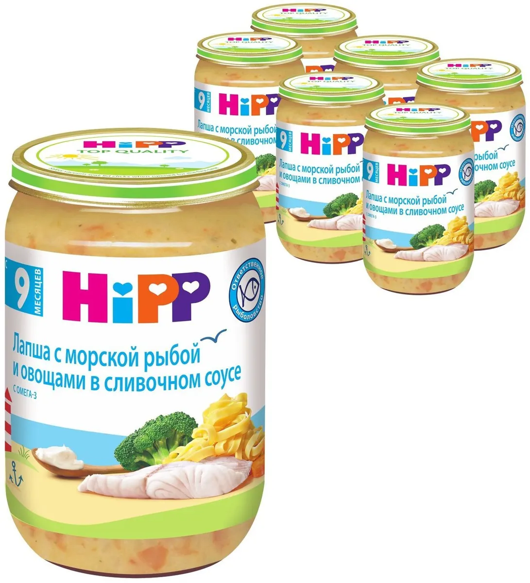 

Пюре HiPP лапша с морской рыбой и овощами в сливочном соусе, 9 мес., 220 г 6 шт