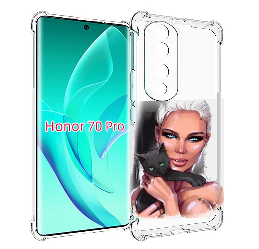 

Чехол MyPads девушка-с-черным-котиком женский для Honor 70 Pro / 70 Pro Plus, Прозрачный, Tocco