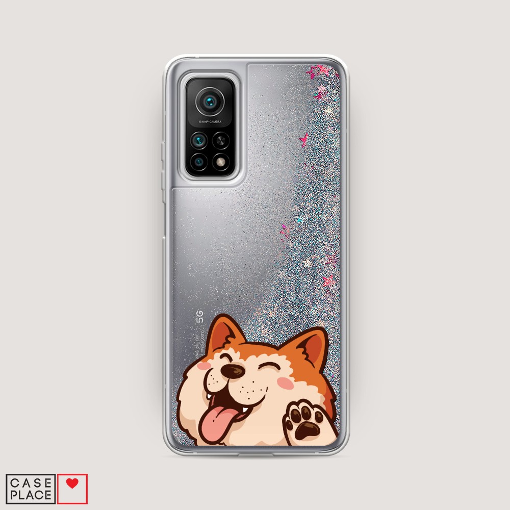 

Жидкий чехол с блестками "Акита-ину машет" на Xiaomi Mi 10T