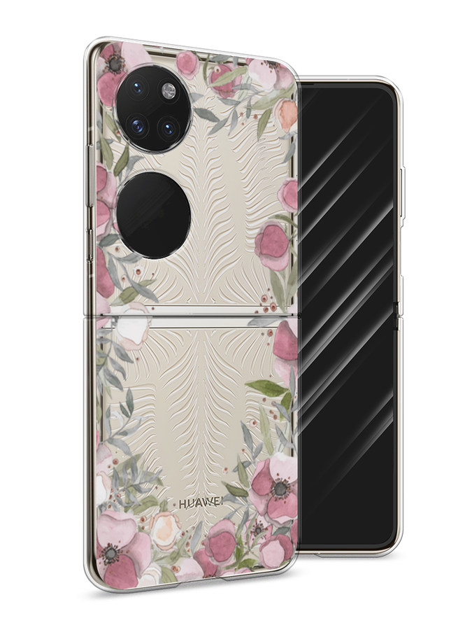 

Чехол Awog на Huawei P50 pocket "Розовая цветочная рамка", Розовый;зеленый, 6107450-8