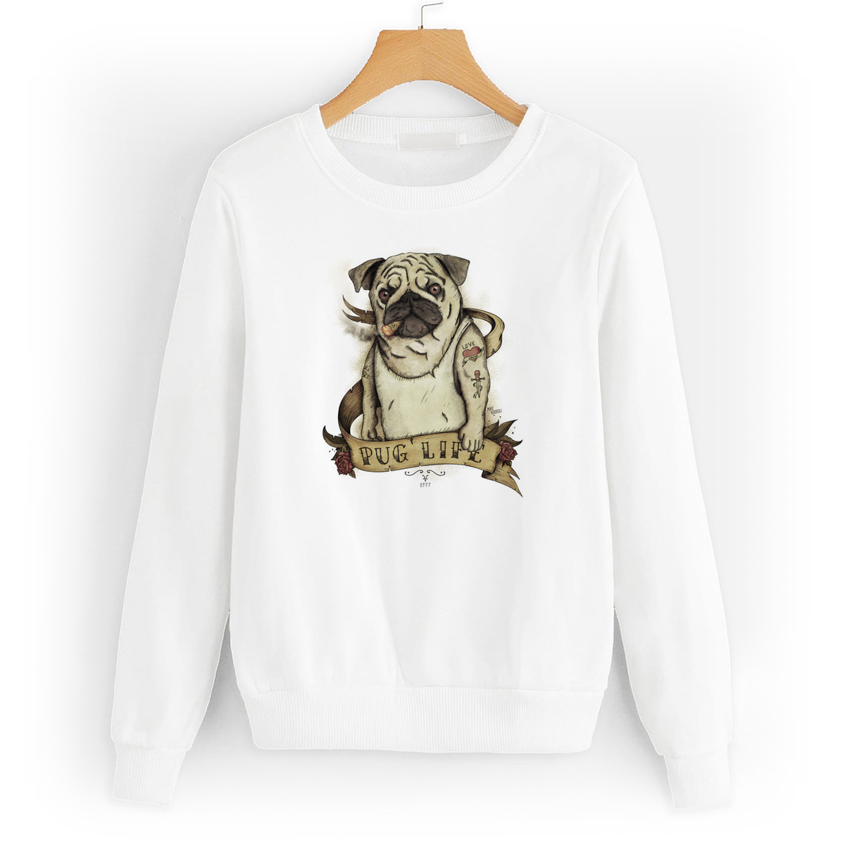 

Свитшот белый CoolPodarok Мопс. Pug life, 48W02584