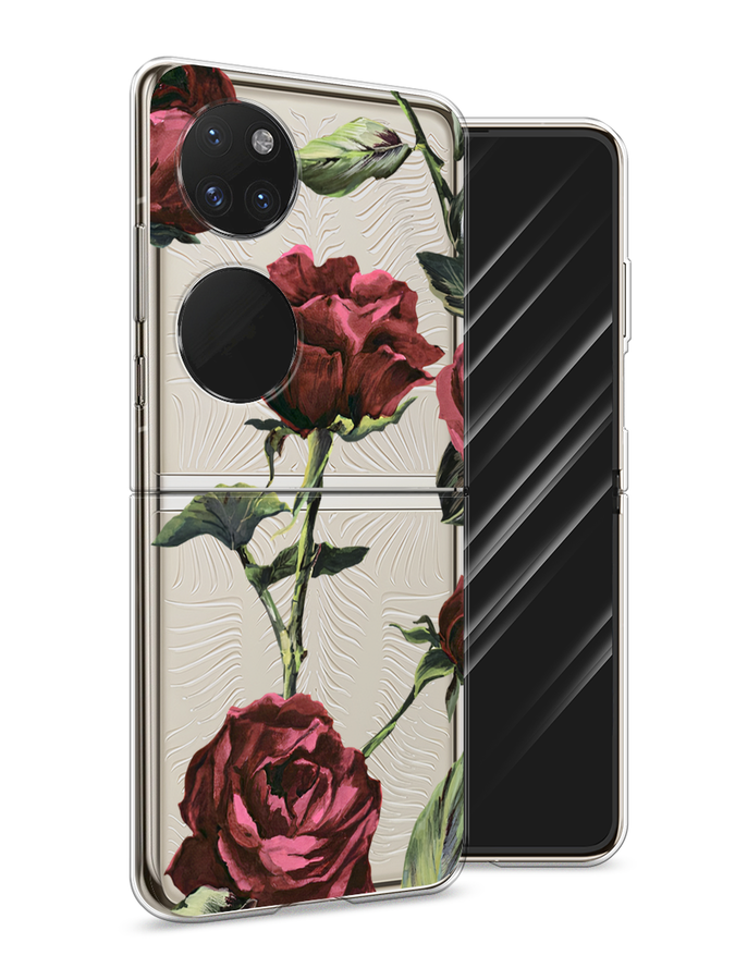 

Чехол Awog на Huawei P50 pocket "Бордовые розы фон", Красный, 6107450-8