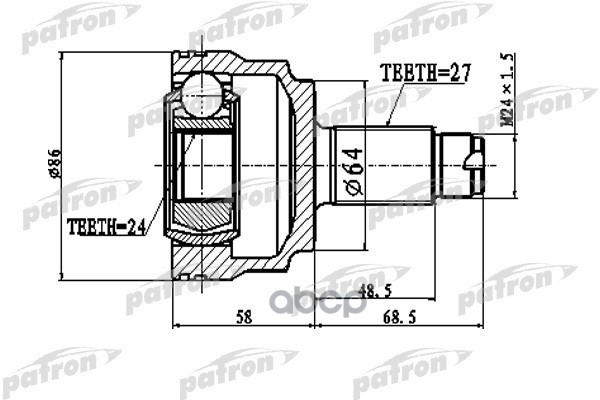 

ШРУС (без кольца ABS_!!! ) наружный 27x64x24 BMW 3 316 318 320 90- PATRON PCV1796