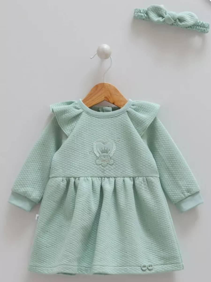 Платье детское Caramell Платье с повязкой стеганое для девочки, зеленый, 56