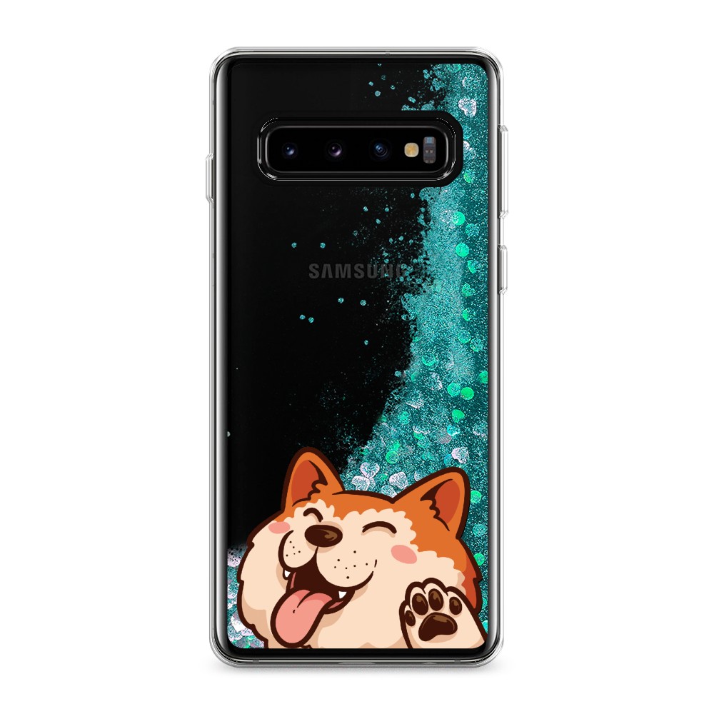 

Жидкий чехол с блестками "Акита-ину машет" на Samsung Galaxy S10, 27095-1