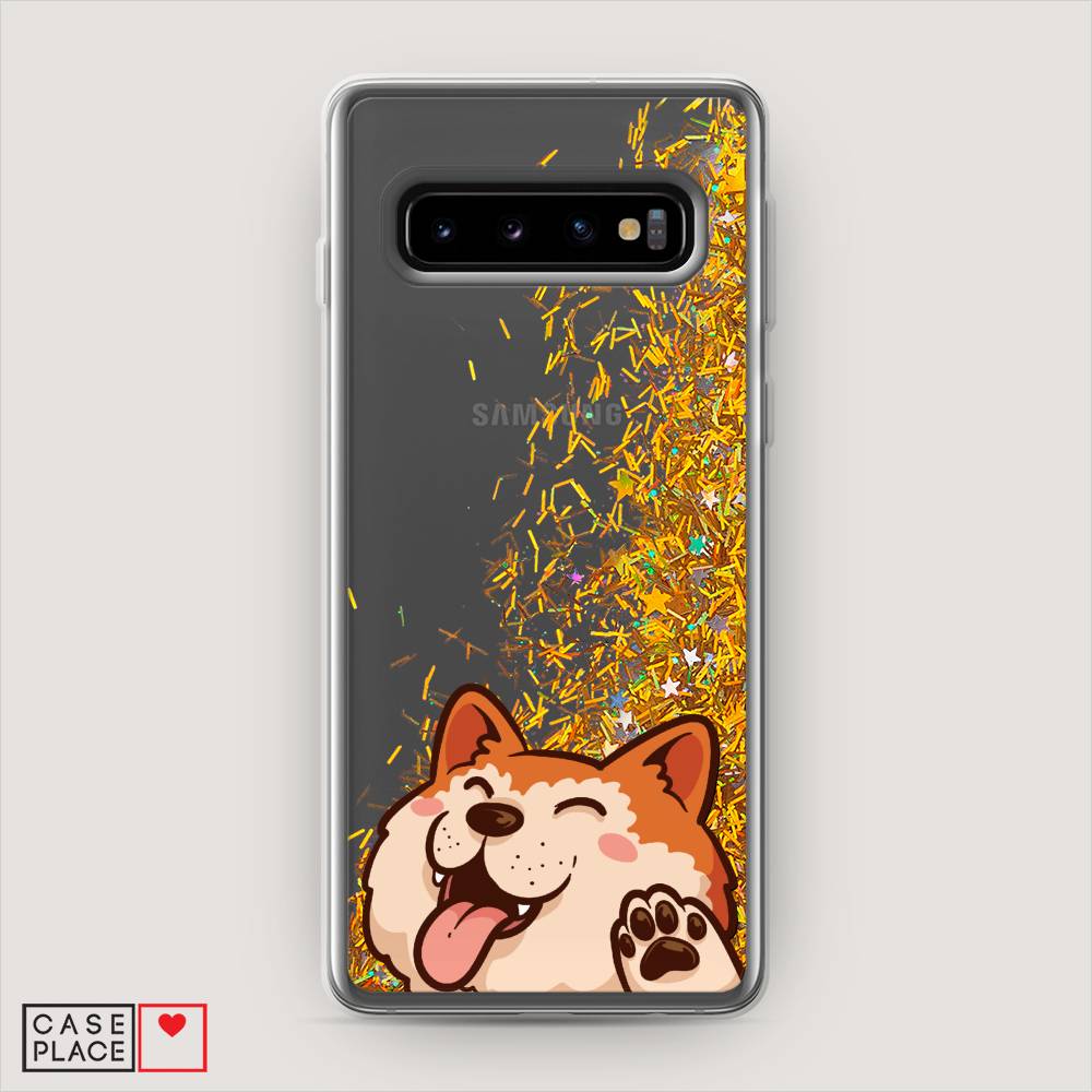 

Жидкий чехол с блестками "Акита-ину машет" на Samsung Galaxy S10, 27090-1