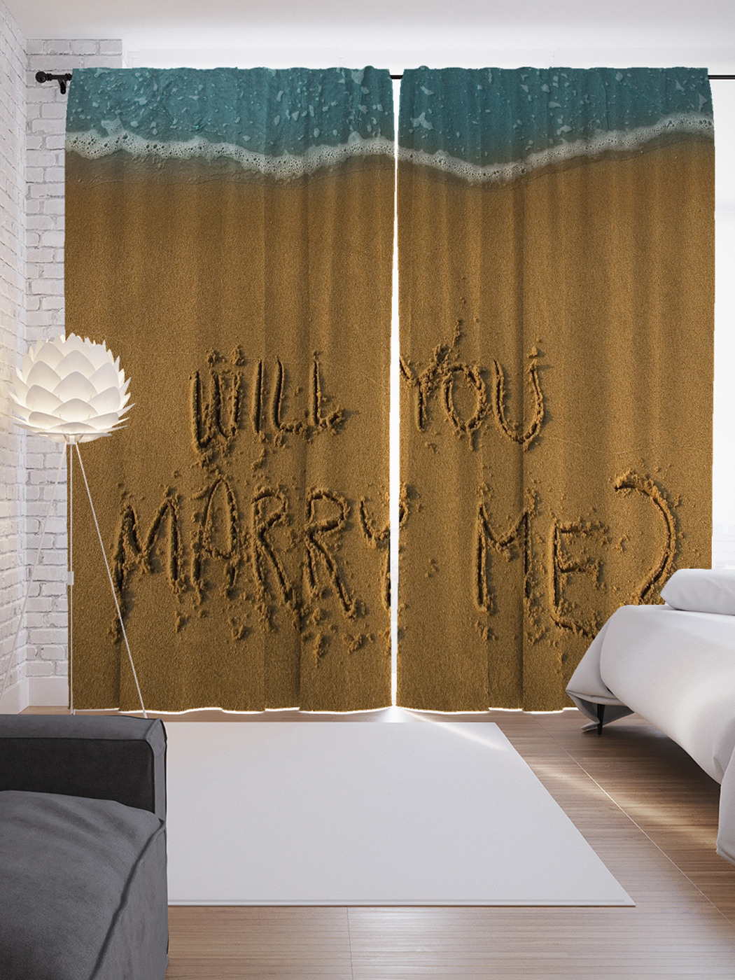 

Шторы с фотопечатью "Песочное предложение" из сатена, 290х265 см