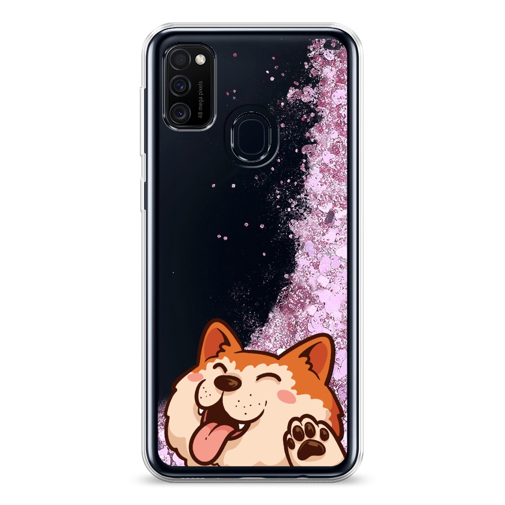 

Жидкий чехол с блестками "Акита-ину машет" на Samsung Galaxy M21, 29794-1