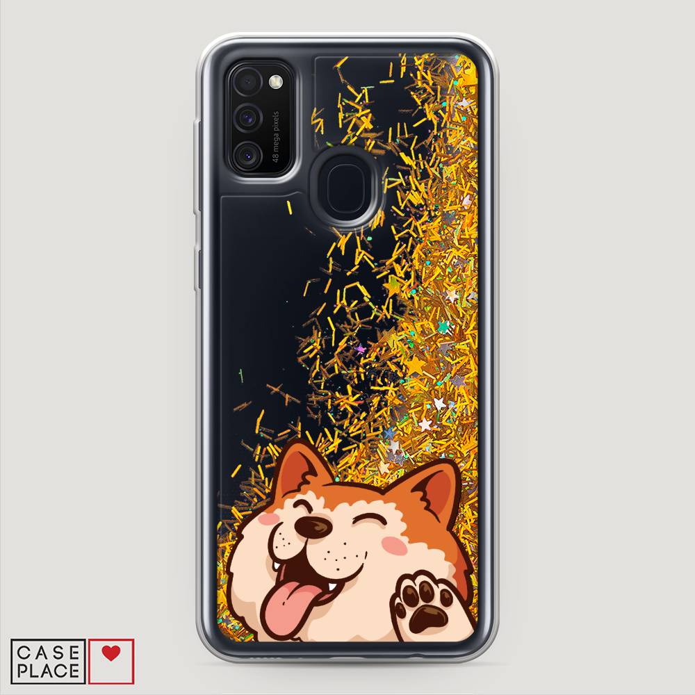 

Жидкий чехол с блестками "Акита-ину машет" на Samsung Galaxy M21, 29790-1
