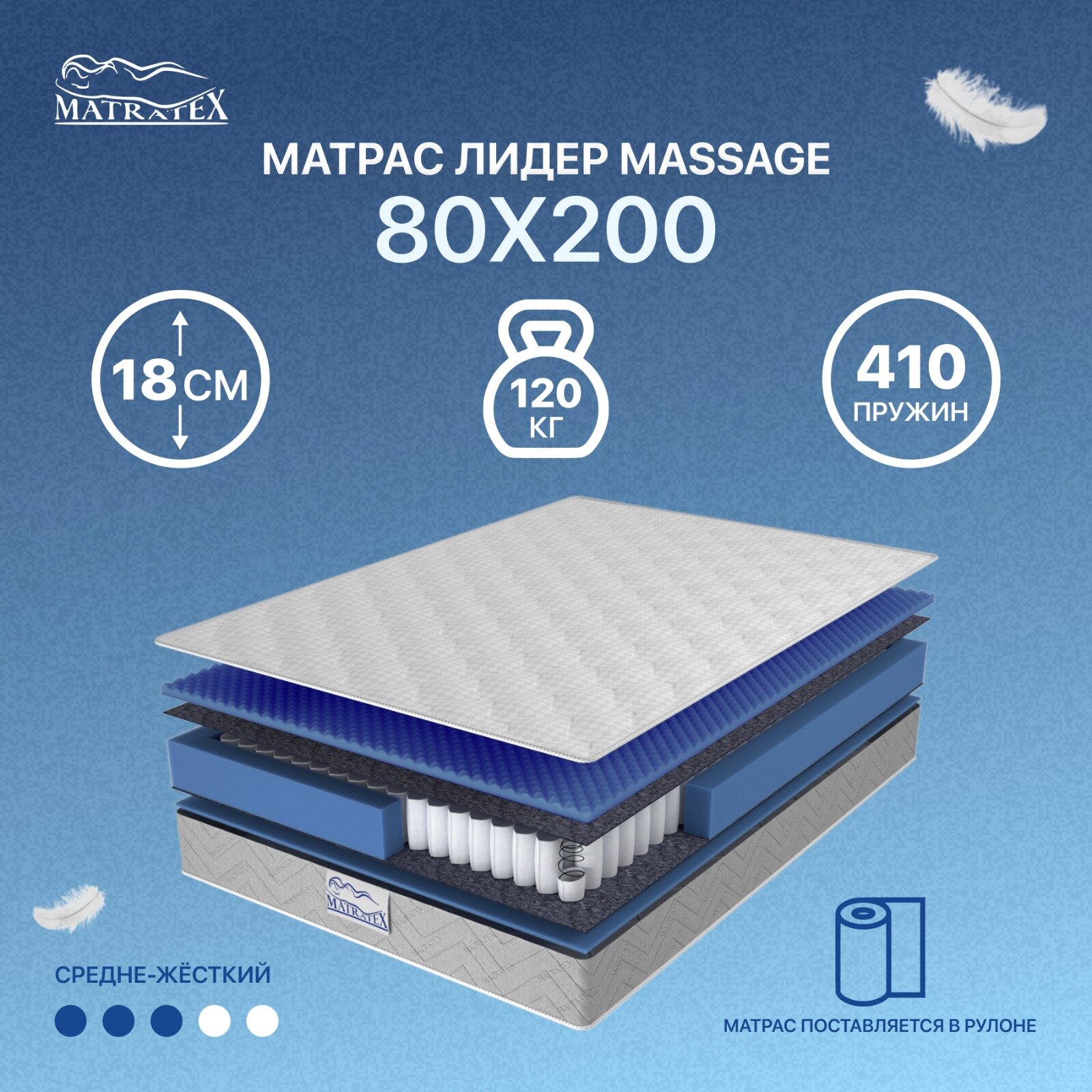 

ЛИДЕР MASSAGE 80х200, Белый, ЛИДЕР MASSAGE