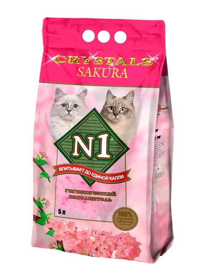 

Впитывающий наполнитель N1 Crystals Sakura силикагелевый, 4 шт по 5 л