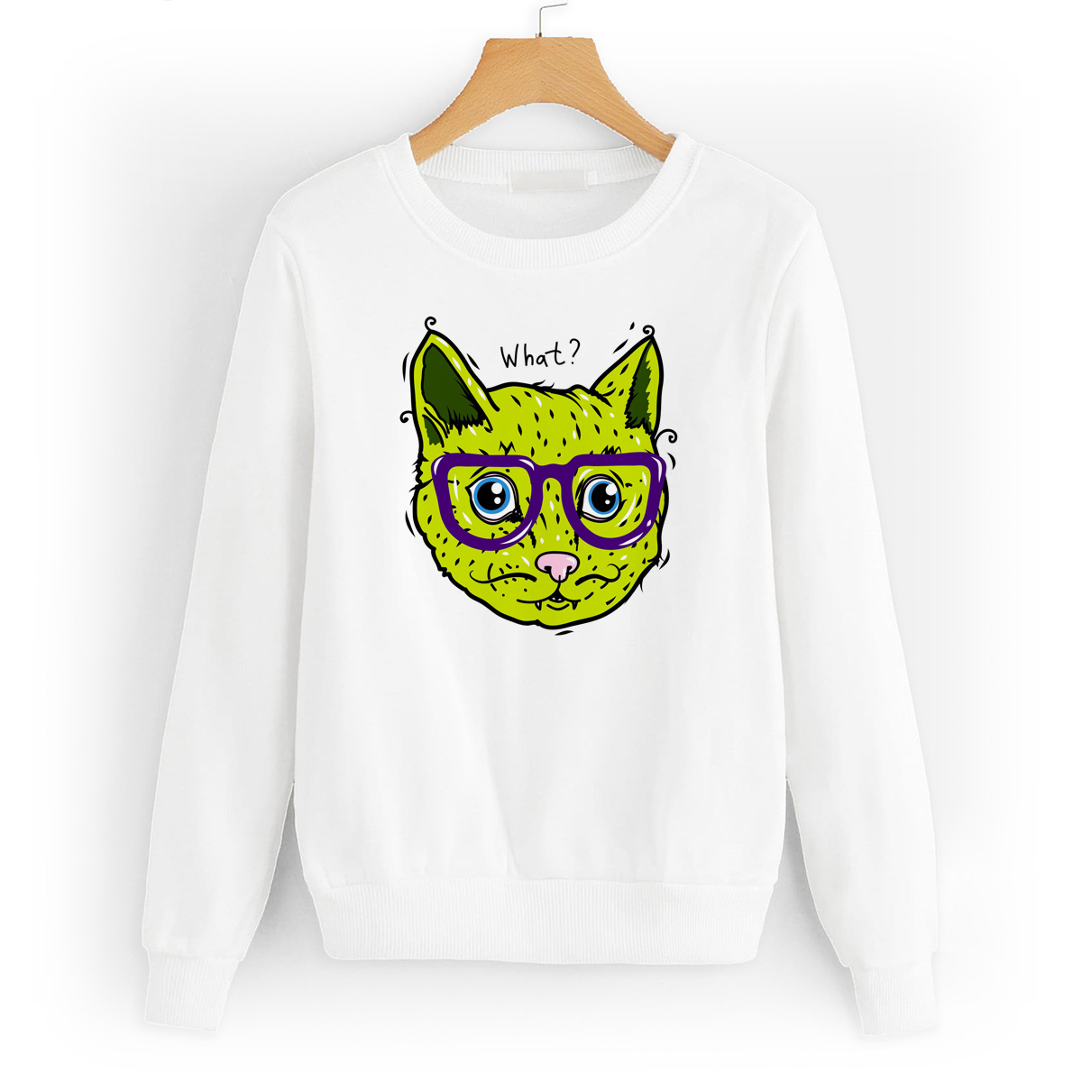 

Свитшот белый CoolPodarok Прикол. Зеленый кот What, W0151397