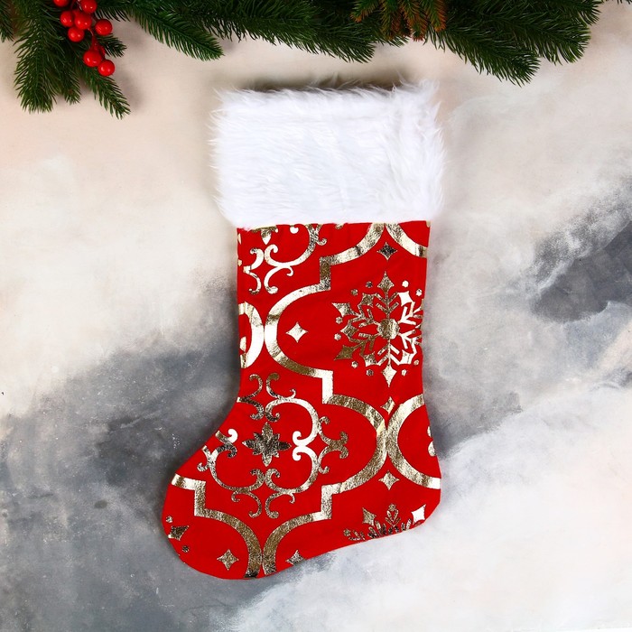 Носок для подарков С орнаментом, Зимнее волшебство 9692621 26х40 см, красный