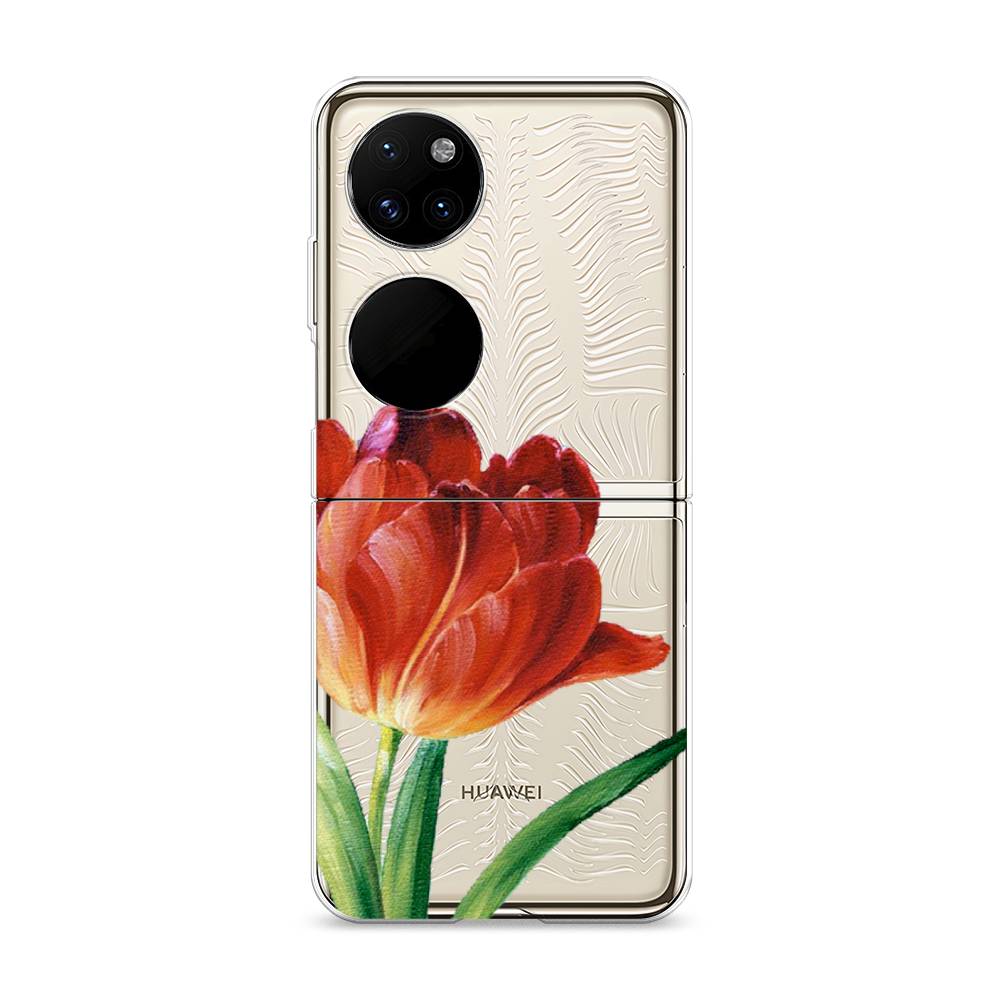 фото Чехол awog "красный тюльпан" для huawei p50 pocket