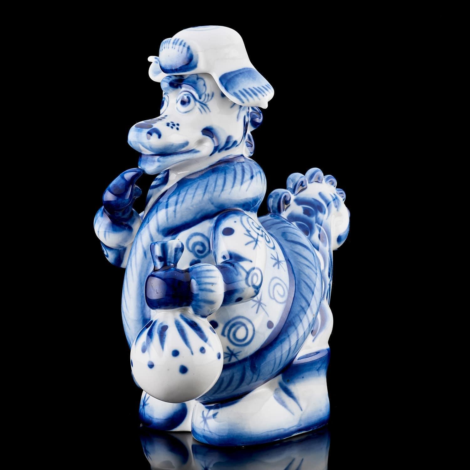 

Штоф фарфоровый "Дракон с подарками". Гжель