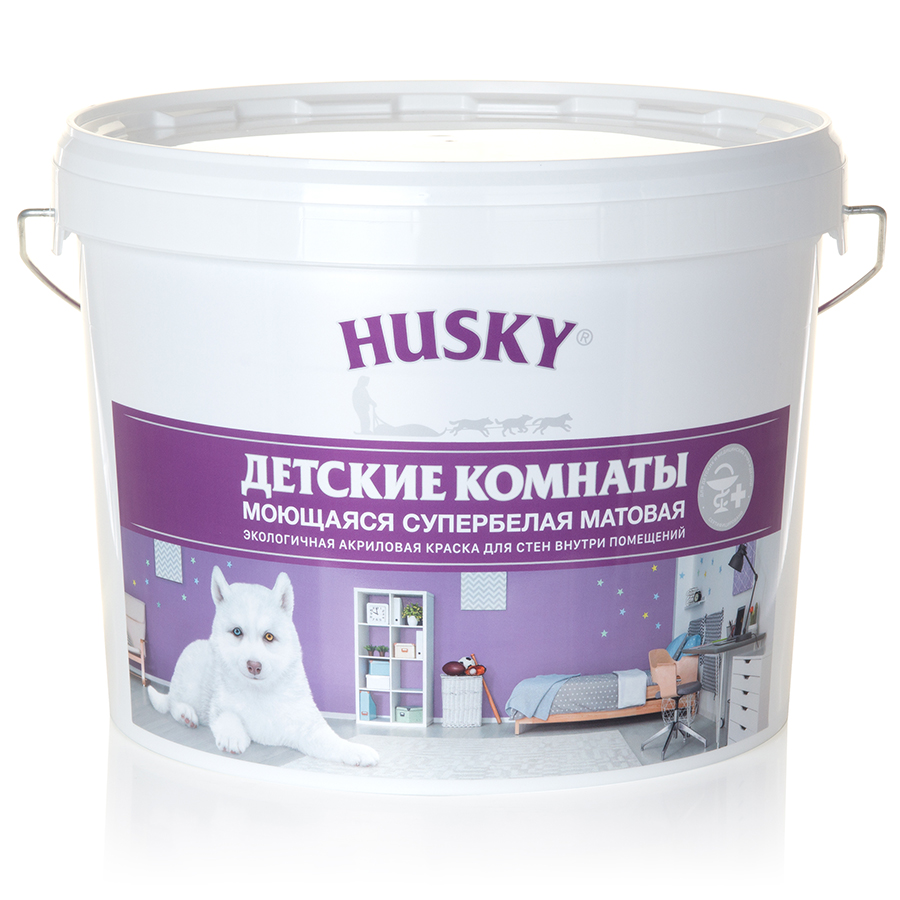 Краска для детских комнат husky 28163 9л белая