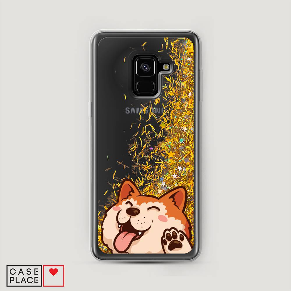 

Жидкий чехол с блестками "Акита-ину машет" на Samsung Galaxy A8 2018
