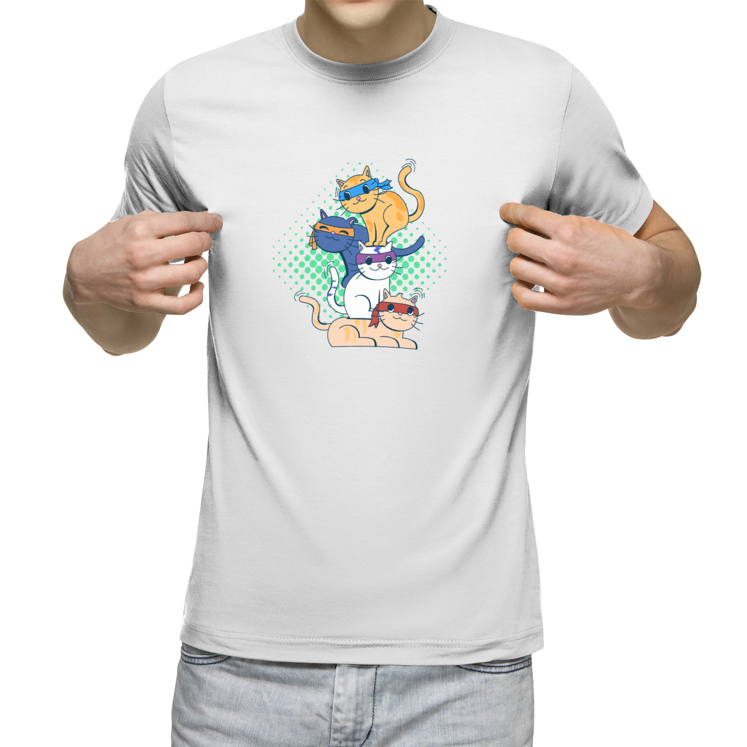 

Футболка мужская Котики ниндзя в масках белая 2XL, Белый, Котики ниндзя в масках