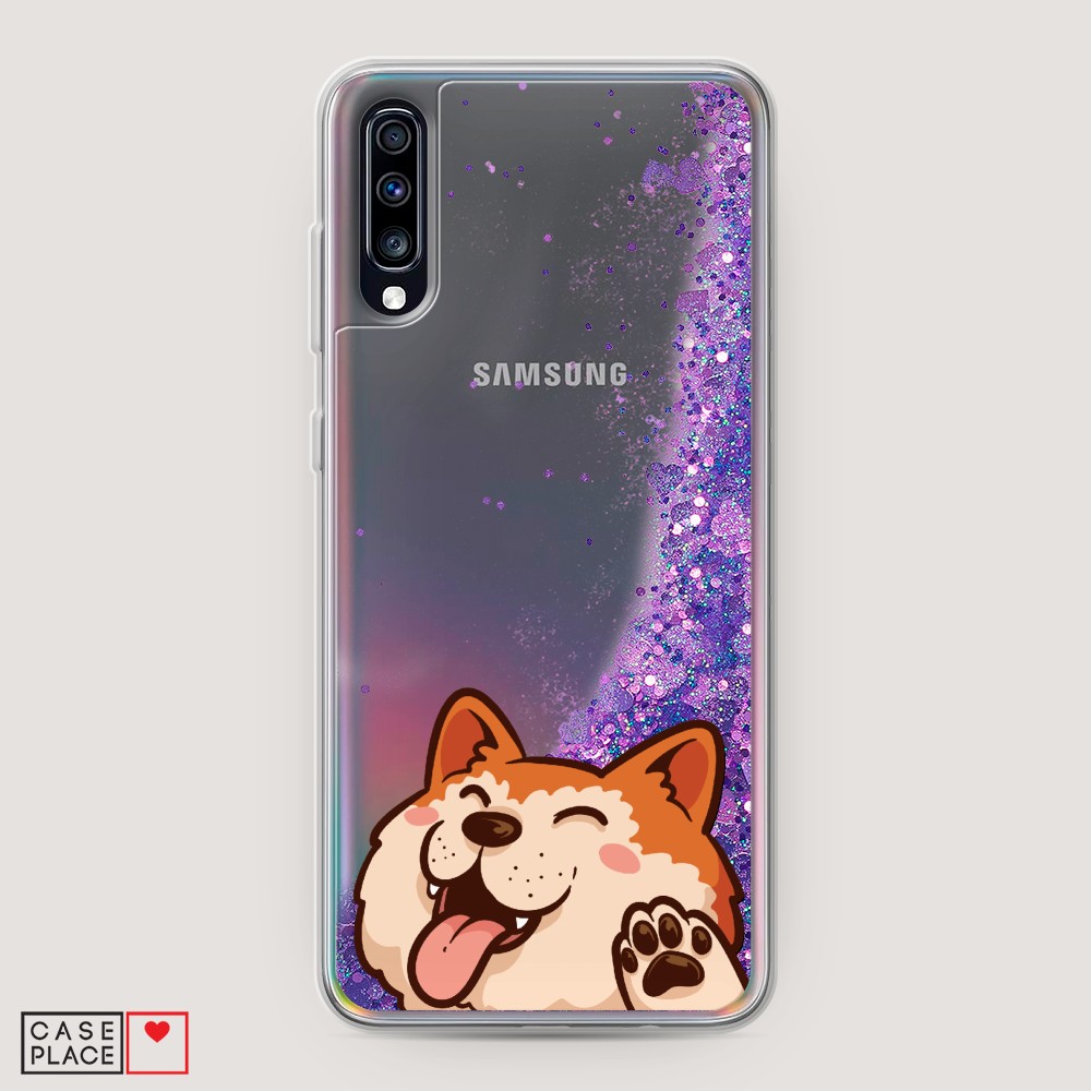 

Жидкий чехол с блестками "Акита-ину машет" на Samsung Galaxy A70, 28192-1