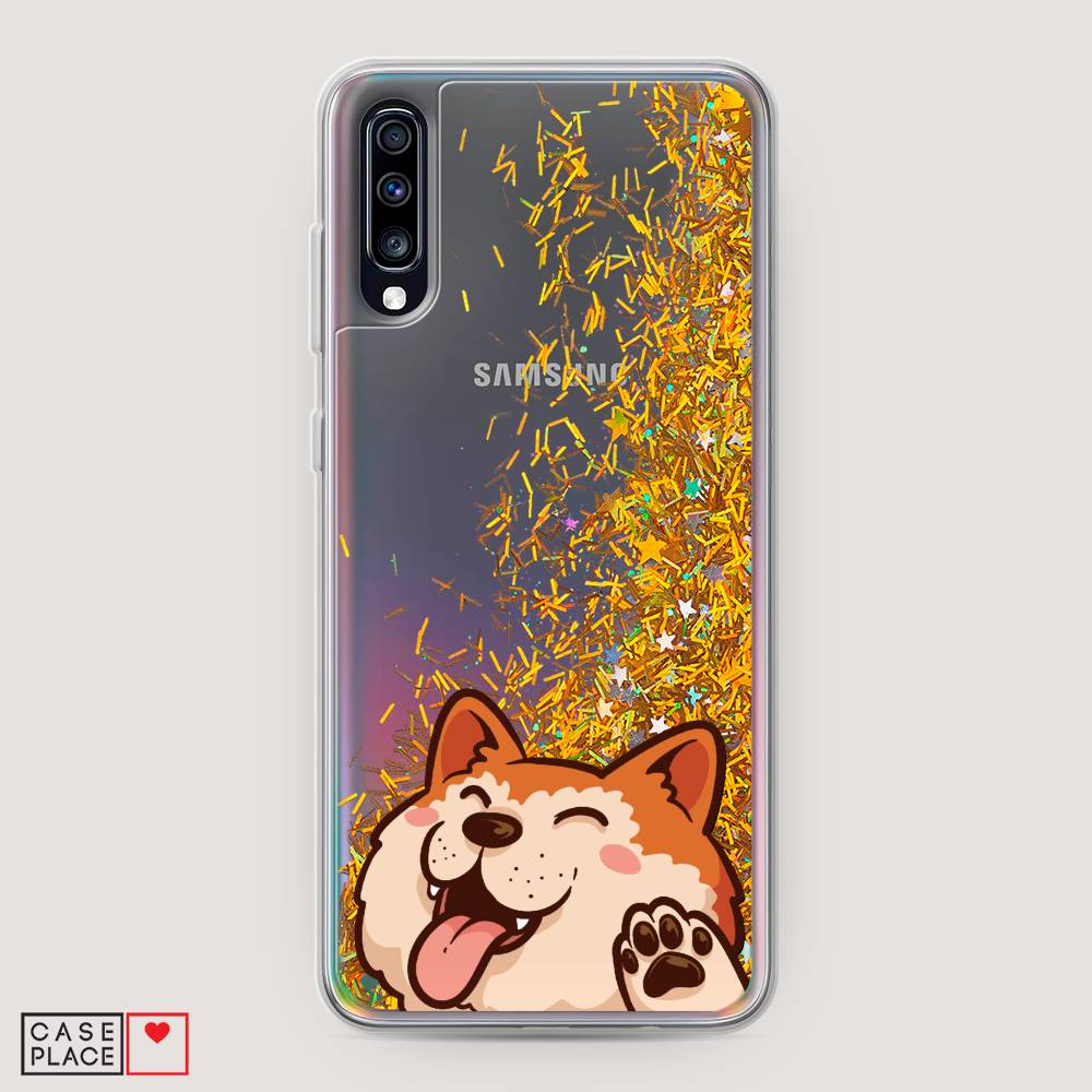 

Жидкий чехол с блестками "Акита-ину машет" на Samsung Galaxy A70, 28190-1