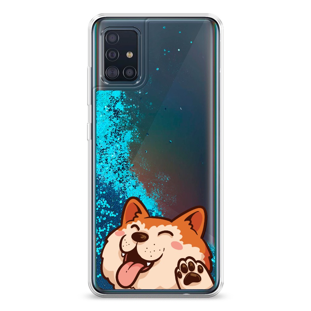 

Жидкий чехол с блестками "Акита-ину машет" на Samsung Galaxy A51