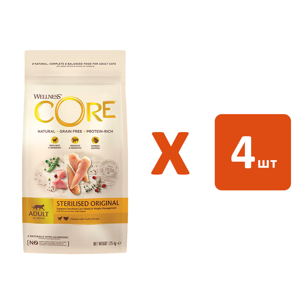 

CORE CORE ORIGINAL CAT ADULT STERILISED беззерновой для взрослых кастрированных котов и ст