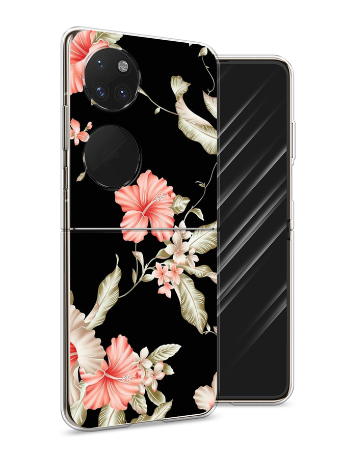 

Чехол Awog на Huawei P50 pocket "Цветы на черном", Черный;розовый, 6107450-8