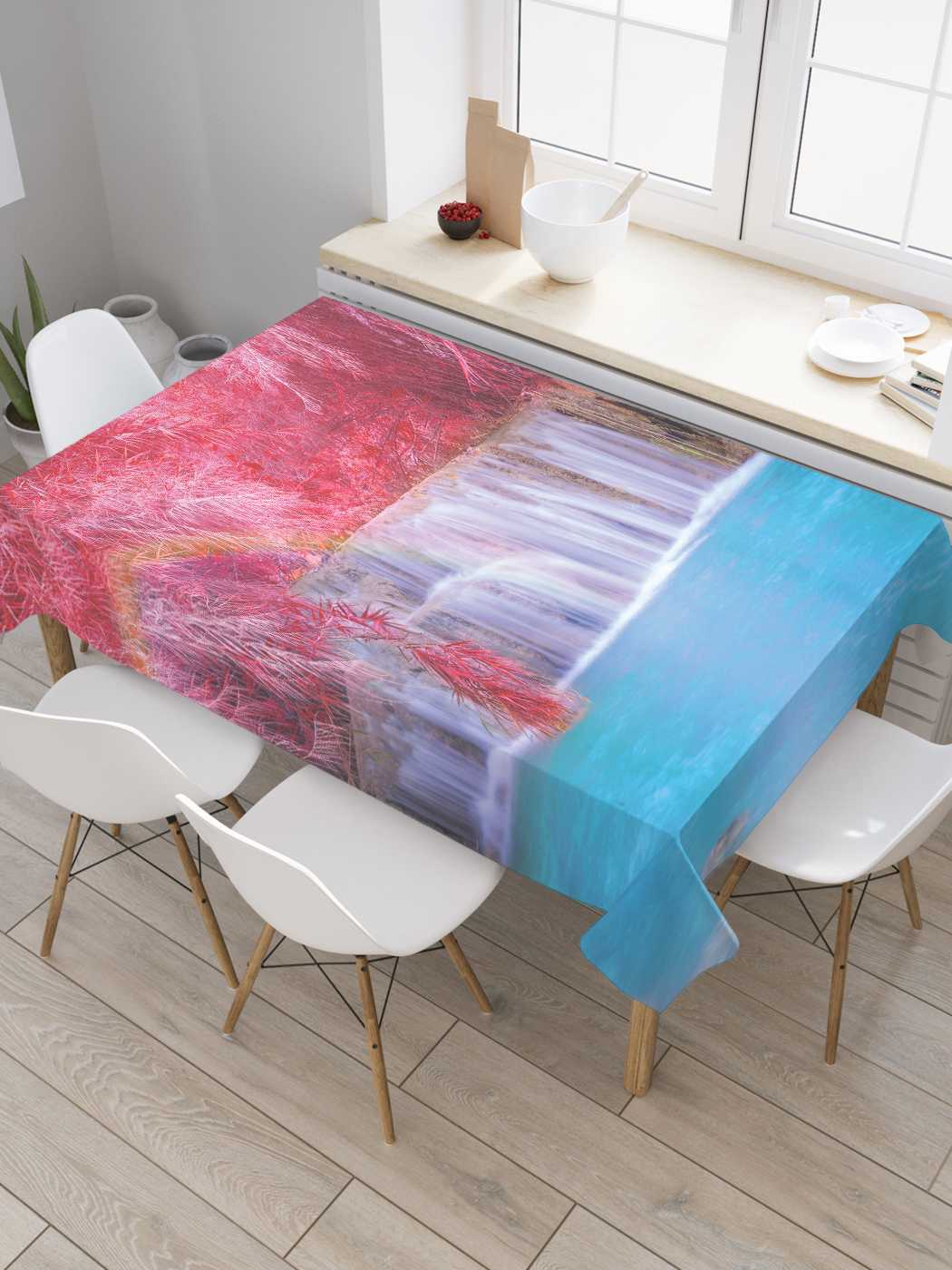 

Скатерть прямоугольная JoyArty "Водопад за ветками" из оксфорда, 180x145 см, Серый, Водопад за ветками