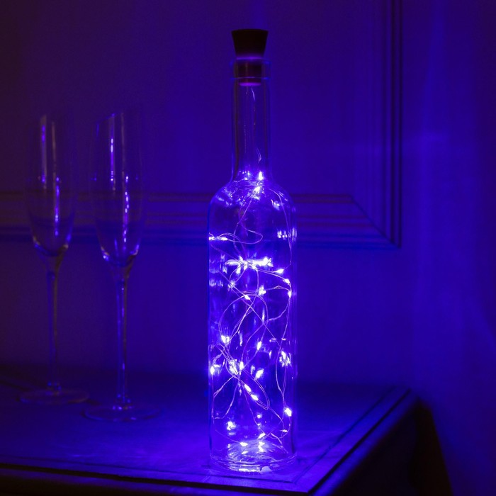 

Гирлянда «Нить» 2 м роса с пробкой, IP44, 20 LED, свечение фиолетовое, солнечная батарея