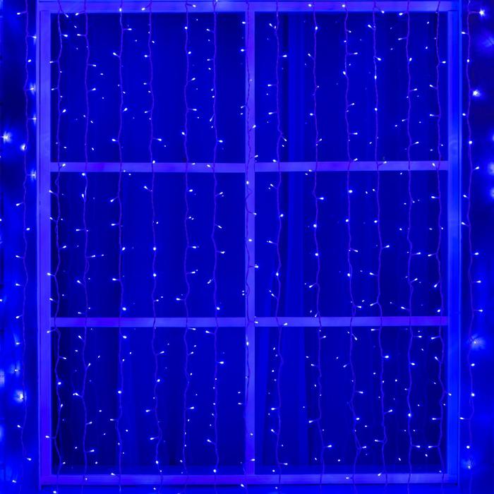 

Гирлянда «Занавес» 2 x 3 м, IP44, УМС, белая нить, 760 LED, свечение синее, 220 В