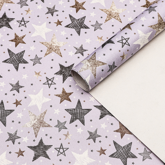 

Бумага упаковочная, крафт "Звезды", 70 х 100 см, 1 лист, Серебристый