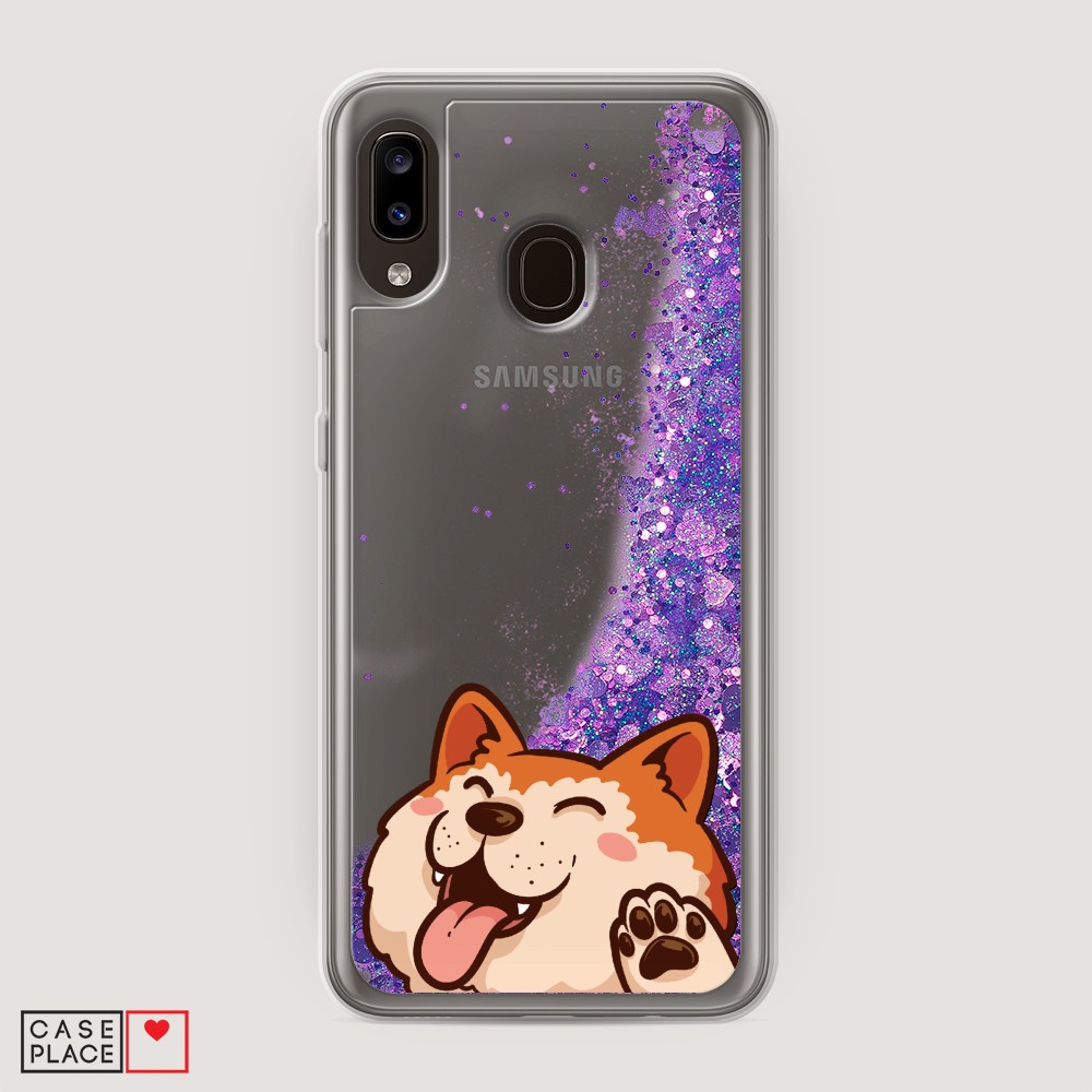 фото Жидкий чехол с блестками "акита-ину машет" на samsung galaxy a30 awog