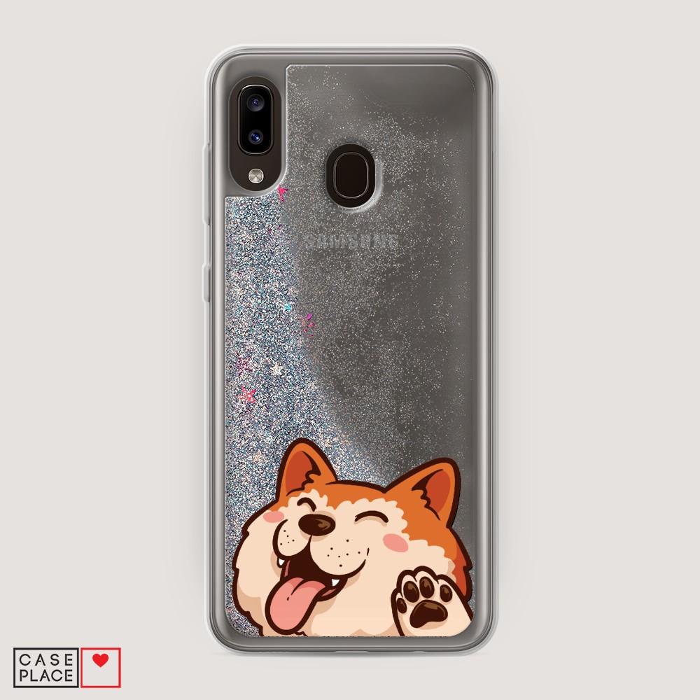 

Жидкий чехол с блестками "Акита-ину машет" на Samsung Galaxy A30, 27591-1