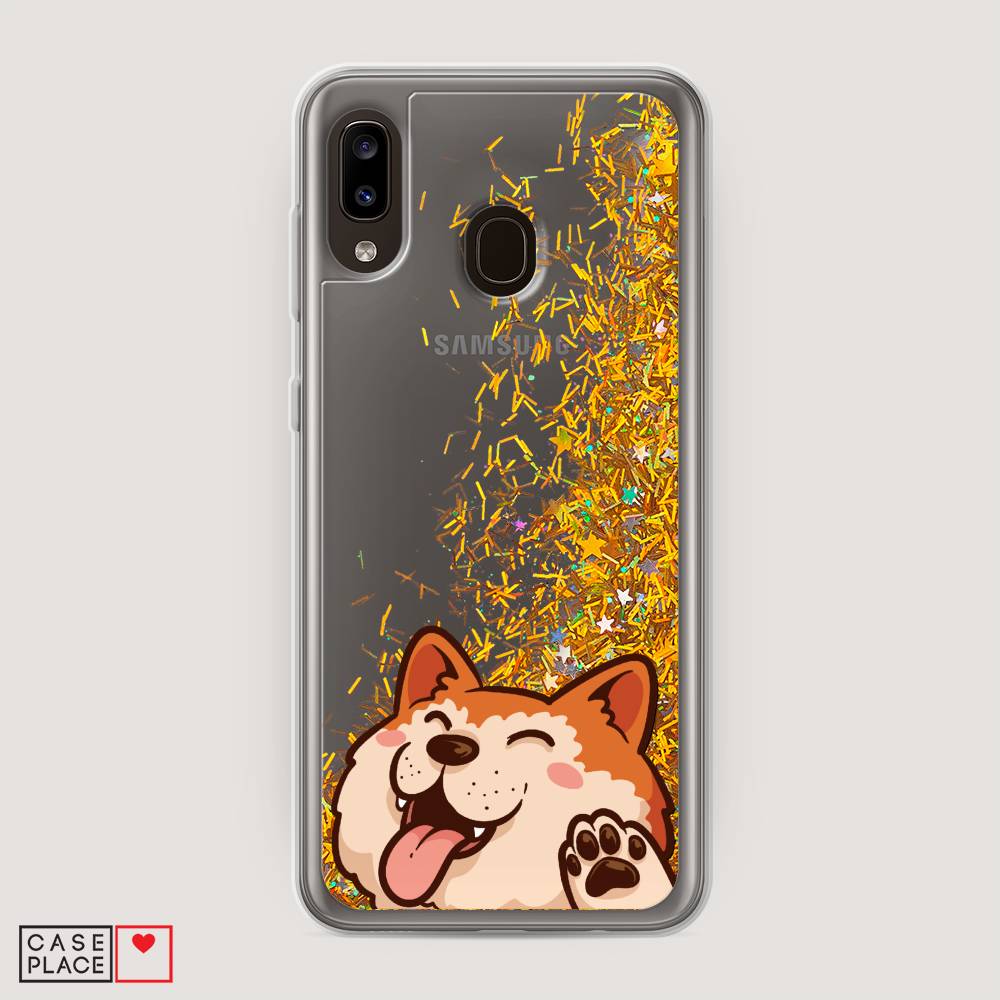 

Жидкий чехол с блестками "Акита-ину машет" на Samsung Galaxy A30, 27590-1