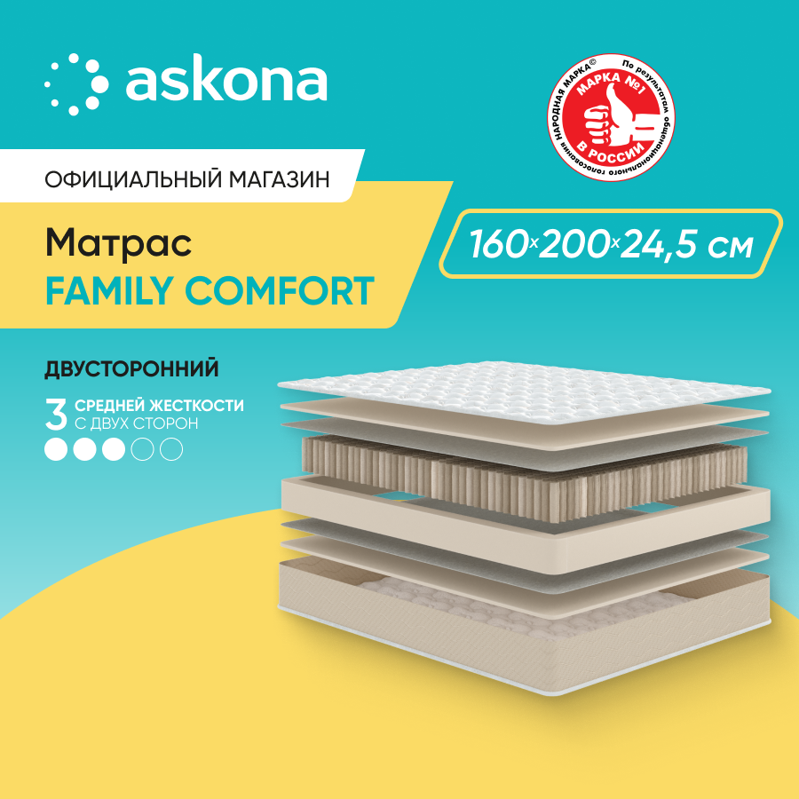 

Матрас анатомический Askona (Аскона) Family Comfort 160х200, Белый, Family Comfort