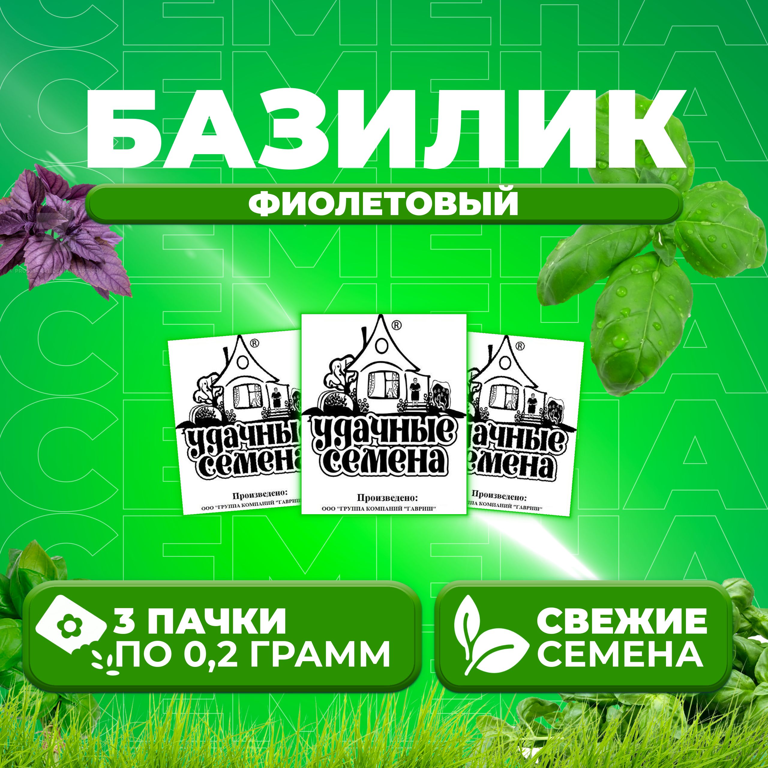 

Семена Базилик Фиолетовый, 0,2г, Удачные семена, Белые пакеты 3 уп