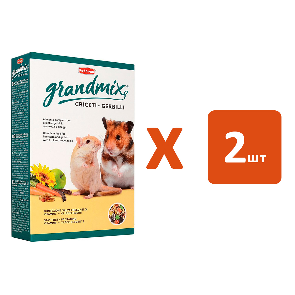 

Корм для хомяков и песчанок PADOVAN GRANDMIX CRICETI GERBILLI 400гx2шт
