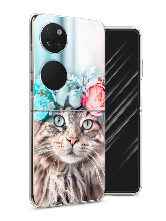 

Чехол Awog на Huawei P50 pocket "Кот в венке", Серый;голубой;розовый, 6107450-2