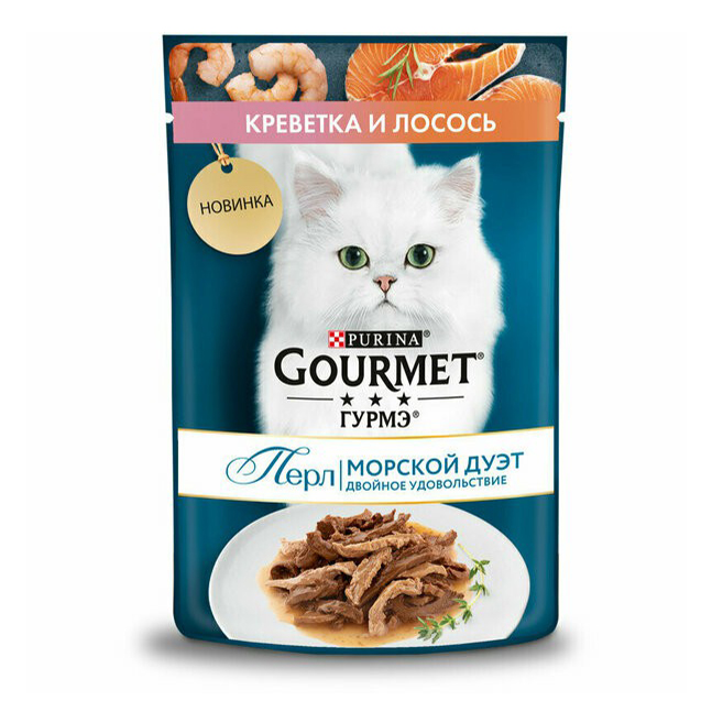 фото Влажный корм для кошек gourmet перл креветка и лосось в соусе, 75 г